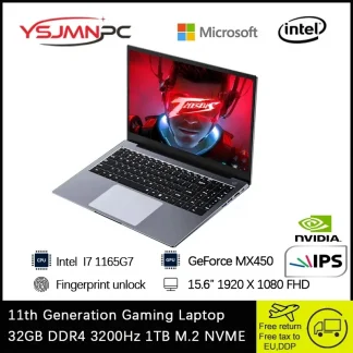 11th Gen Gaming Laptop: Intel Core i7-1165G7, NVIDIA MX450 2GB, 15.6" Fingerprint Notebook, 32GB RAM, 1TB SSD, Windows 11 Pro, WiFi, BT Product Image #27620 With The Dimensions of  Width x  Height Pixels. The Product Is Located In The Category Names Computer & Office → Laptops