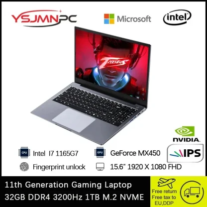 11th Gen Gaming Laptop: Intel Core i7-1165G7, NVIDIA MX450 2GB, 15.6" Fingerprint Notebook, 32GB RAM, 1TB SSD, Windows 11 Pro, WiFi, BT Product Image #27620 With The Dimensions of 800 Width x 800 Height Pixels. The Product Is Located In The Category Names Computer & Office → Laptops