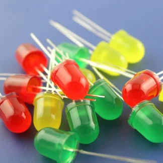 250-Piece Assorted 10mm Diffused LED Kit - Red, Blue, Yellow, Green, White - Round Light-Emitting Diodes for DIP Plug-in Applications Product Image #13306 With The Dimensions of  Width x  Height Pixels. The Product Is Located In The Category Names Electronic Components & Supplies → EL Products