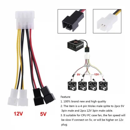 2pcs 4-Pin Molex to 3-Pin Fan Power Adapter Cables for CPU and PC Case Fans Product Image #9915 With The Dimensions of 1001 Width x 1001 Height Pixels. The Product Is Located In The Category Names Computer & Office → Computer Cables & Connectors