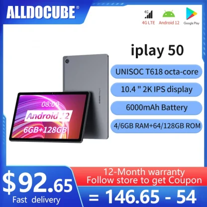 Alldocube IPlay 50 Series Android 12 Octa Core Tablet - 4GB/6GB/8GB RAM, 64GB/128GB ROM, LTE, Phone Call, Google, 2K IPS Product Image #26050 With The Dimensions of 800 Width x 800 Height Pixels. The Product Is Located In The Category Names Computer & Office → Tablets