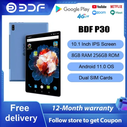 BDF P30 Pro 10.1 Inch Octa Core Tablet - 8GB RAM, 256GB ROM, Android 11.0, IPS Display, 4G Network, Dual SIM, WiFi, GPS Product Image #23970 With The Dimensions of 1000 Width x 1000 Height Pixels. The Product Is Located In The Category Names Computer & Office → Tablets