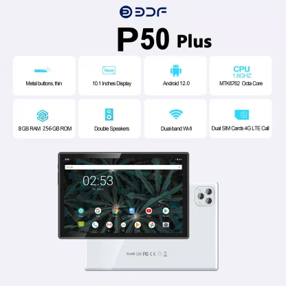 BDF P50 Plus 10.1-Inch Octa-Core Tablet with 8GB RAM, 256GB ROM, 4G Network, Bluetooth 5.0, Android 12.0 Product Image #8201 With The Dimensions of 2500 Width x 2500 Height Pixels. The Product Is Located In The Category Names Computer & Office → Tablets