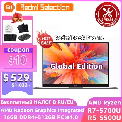 Xiaomi RedmiBook Pro 14 Global Version - Ryzen AMD R5 5500U/R7 5700U, 16GB RAM, 512GB PCIe SSD, Win11 Notebook PC. Product Image #12151 With The Dimensions of 1000 Width x 1000 Height Pixels. The Product Is Located In The Category Names Computer & Office → Laptops