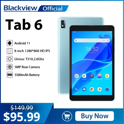 Blackview Tab 6: 8-Inch Android 11 Tablet with 3GB RAM, 32GB Storage, 5580mAh Battery, 4G LTE, WIFI, and Phone Call Functionality. Product Image #22178 With The Dimensions of 1200 Width x 1200 Height Pixels. The Product Is Located In The Category Names Computer & Office → Tablets