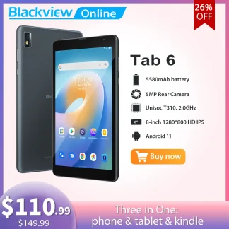 Blackview Tab 6 – 8-inch Android 11 Tablet, Unisoc T310 Quad Core, 3GB+32GB, 5580mAh Big Battery, 2MP+5MP Camera Product Image #22213 With The Dimensions of  Width x  Height Pixels. The Product Is Located In The Category Names Computer & Office → Tablets