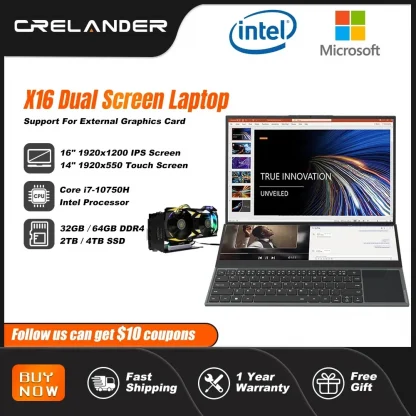 CRELANDER Dual Screen Laptop: 16 Inch, 14 Inch Touch Screen, Intel Core i7-10750H, Portable Gaming Notebook PC Product Image #28116 With The Dimensions of 1000 Width x 1000 Height Pixels. The Product Is Located In The Category Names Computer & Office → Laptops