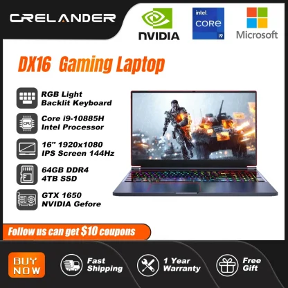 16.1" CRELANDER Gaming Laptop with Intel Core i9 10th Gen, Nvidia GTX 1650, 144Hz IPS Screen Product Image #27190 With The Dimensions of 1000 Width x 1000 Height Pixels. The Product Is Located In The Category Names Computer & Office → Laptops