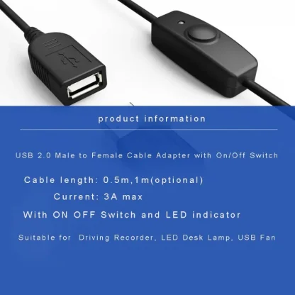 USB 2.0 Extender Cord with ON/OFF Switch and LED Indicator for Data Sync - Raspberry Pi and PC USB Extension Cable Product Image #6155 With The Dimensions of 800 Width x 800 Height Pixels. The Product Is Located In The Category Names Computer & Office → Computer Cables & Connectors