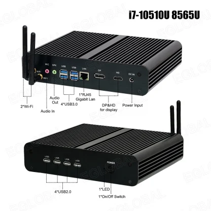 Eglobal Fanless Mini PC - Intel Core i5 8265U/10510U/10710U, 2 DDR4 Slots, M.2+Msata+2.5'' SATA, 4K HTPC Nettop with HDMI and DP Product Image #14545 With The Dimensions of 1000 Width x 1000 Height Pixels. The Product Is Located In The Category Names Computer & Office → Mini PC