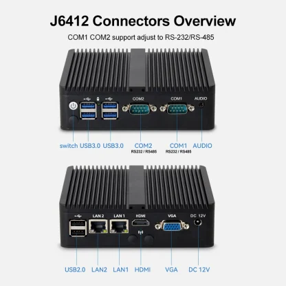Enhanced Connectivity Fanless Mini PC with Intel Celeron J4125, Dual Gigabit Ethernet, Multiple COM Ports, USB Expansion, WiFi, 4G LTE Support, Windows 10, Linux Compatible Product Image #13936 With The Dimensions of 950 Width x 950 Height Pixels. The Product Is Located In The Category Names Computer & Office → Mini PC
