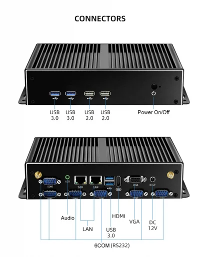 Fanless Mini PC with Intel Core i3/i5/i7 Processors, 6x RS232 DB9, 2x Gigabit Ethernet, 4G LTE, WiFi, HDMI, VGA, and 6x USB Ports for Windows and Linux. Product Image #5771 With The Dimensions of 950 Width x 1177 Height Pixels. The Product Is Located In The Category Names Computer & Office → Mini PC
