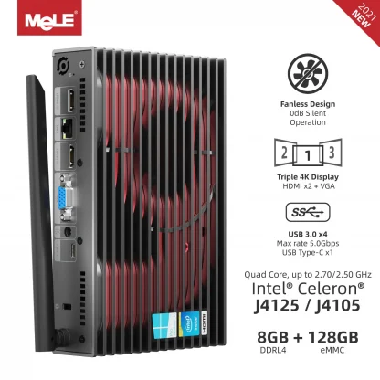 MeLE Triple 4K Display Mini PC - Intel Celeron J4125 Quad Core, 8GB DDR4, 128GB eMMC, 2xHDMI, 1xVGA, 4xUSB 3.0 - Small Gaming Computador Product Image #12898 With The Dimensions of 1600 Width x 1600 Height Pixels. The Product Is Located In The Category Names Computer & Office → Mini PC