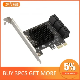 SATA PCIe Adapter - 2/4/6 Port SATA III to PCI Express 3.0 X1 Controller Expansion Card - Support X4 X6 X8 X16 6Gbps Product Image #13280 With The Dimensions of  Width x  Height Pixels. The Product Is Located In The Category Names Computer & Office → Computer Cables & Connectors