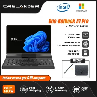 One Netbook A1 Pro 7" Mini Laptop - Intel Core i3/i5 11th Gen, 16GB RAM, 512GB SSD, 7" Touch Screen, Windows 11 Computer Product Image #26767 With The Dimensions of  Width x  Height Pixels. The Product Is Located In The Category Names Computer & Office → Laptops