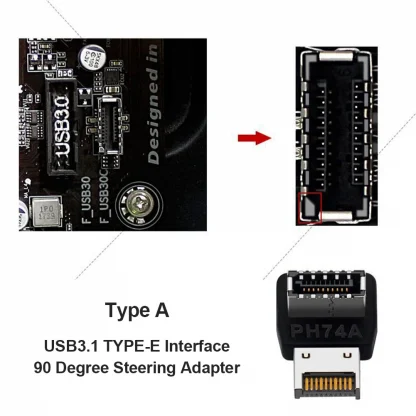 Enhance your motherboard setup with the PH74A/PH74B Front USB C Header Adapter – USB 3.1 Type E, 90 Degree Steering Converter for Efficient Internal Connectivity. Product Image #24313 With The Dimensions of 1001 Width x 1001 Height Pixels. The Product Is Located In The Category Names Computer & Office → Computer Cables & Connectors