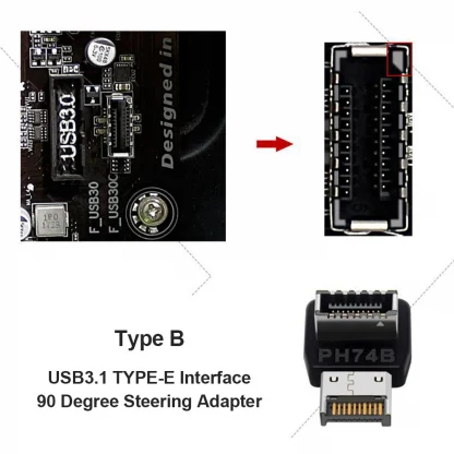 Enhance your motherboard setup with the PH74A/PH74B Front USB C Header Adapter – USB 3.1 Type E, 90 Degree Steering Converter for Efficient Internal Connectivity. Product Image #24314 With The Dimensions of 1001 Width x 1001 Height Pixels. The Product Is Located In The Category Names Computer & Office → Computer Cables & Connectors