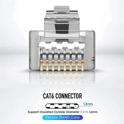 Shielded RJ45 Cat6A Pass Through Connectors - Gold Plated 8P8C Modular Plugs for Crimping Ethernet Cable Ends Product Image #25016 With The Dimensions of 1000 Width x 1000 Height Pixels. The Product Is Located In The Category Names Computer & Office → Computer Cables & Connectors