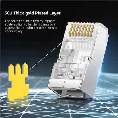 Shielded RJ45 Cat6A Pass Through Connectors - Gold Plated 8P8C Modular Plugs for Crimping Ethernet Cable Ends Product Image #25017 With The Dimensions of 1000 Width x 1000 Height Pixels. The Product Is Located In The Category Names Computer & Office → Computer Cables & Connectors
