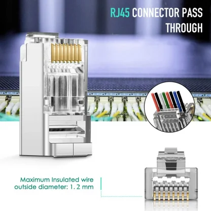 Shielded RJ45 Cat6A Pass Through Connectors - Gold Plated 8P8C Modular Plugs for Crimping Ethernet Cable Ends Product Image #25019 With The Dimensions of 1000 Width x 1000 Height Pixels. The Product Is Located In The Category Names Computer & Office → Computer Cables & Connectors