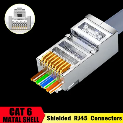 Shielded RJ45 Cat6A Pass Through Connectors - Gold Plated 8P8C Modular Plugs for Crimping Ethernet Cable Ends Product Image #25020 With The Dimensions of 1000 Width x 1000 Height Pixels. The Product Is Located In The Category Names Computer & Office → Computer Cables & Connectors