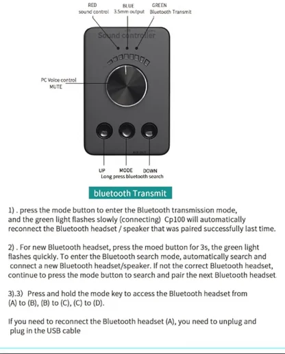 USB Volume Control Knob with Bluetooth Adapter & Transmitter for PC Speaker Audio - Compatible with Win7/8/10/11 Product Image #22980 With The Dimensions of 1000 Width x 1238 Height Pixels. The Product Is Located In The Category Names Computer & Office → Computer Peripherals → KVM Switches