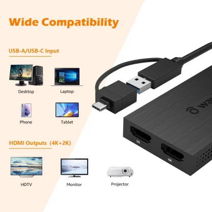 Wavlink USB 3.0 Dual HDMI 4K Video Graphic Adapter - USB C Display Adapter for Windows 7/8/8.1/10, Mac OS Product Image #10720 With The Dimensions of 1500 Width x 1500 Height Pixels. The Product Is Located In The Category Names Computer & Office → Computer Cables & Connectors