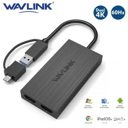 Wavlink USB 3.0 Dual HDMI 4K Video Graphic Adapter - USB C Display Adapter for Windows 7/8/8.1/10, Mac OS Product Image #10715 With The Dimensions of 1000 Width x 1000 Height Pixels. The Product Is Located In The Category Names Computer & Office → Computer Cables & Connectors