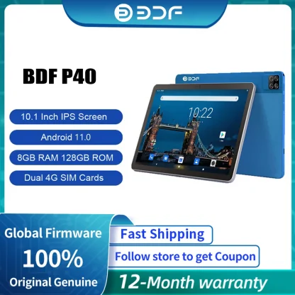 BDF P40HD 10.1" Android 11 Tablet - Octa Core, 8GB RAM, 128GB ROM, 4G Network, Dual SIM Cards, AI Speed-up Product Image #19623 With The Dimensions of 1000 Width x 1000 Height Pixels. The Product Is Located In The Category Names Computer & Office → Tablets