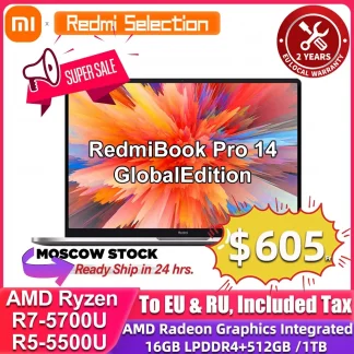 Xiaomi RedmiBook Pro 14 Global Version Laptop - Ryzen AMD R5 5500U/R7 5700U/R7 6800H, 16GB RAM, 512GB PCIe SSD, Windows 11 Product Image #9012 With The Dimensions of  Width x  Height Pixels. The Product Is Located In The Category Names Computer & Office → Device Cleaners