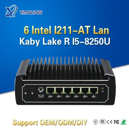Yanling 2020 Pfsense Router Mini Server - 8th Gen Intel I5 8250u Quad Core, 6 LAN, Fanless PC, 4G and Wifi Support Product Image #4495 With The Dimensions of 1000 Width x 1000 Height Pixels. The Product Is Located In The Category Names Computer & Office → Mini PC