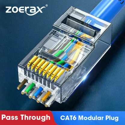 ZoeRax CAT6a Pass Through RJ45 Connectors - UTP 30 Gold-Plated, 1.2mm Hole End for Ethernet Cable Product Image #24958 With The Dimensions of 800 Width x 800 Height Pixels. The Product Is Located In The Category Names Computer & Office → Computer Cables & Connectors